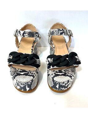 Beautiisoles Black Python Platform Sandals Matte Black Chains Size IT 38 US 8